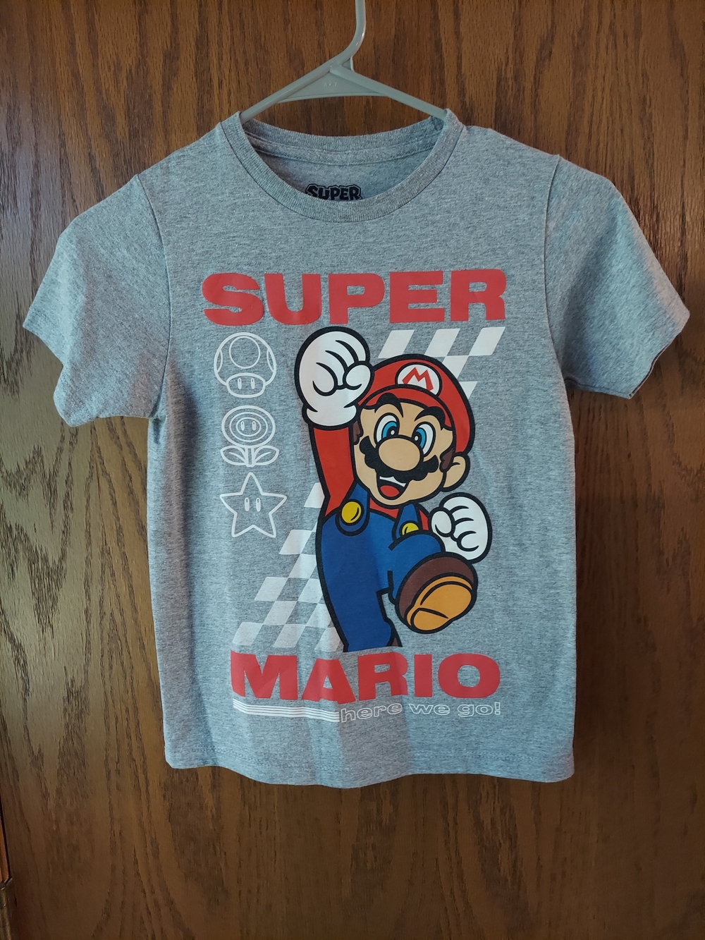 Nintendo Super Mario Youth Small Grey Graphic T-Shirt "Here We Go!"